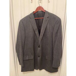 Mens Herringbone Blazer Jacket 52T 100% Wool Gray